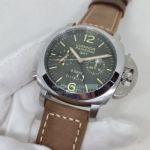 Panerai Luminor GMT Replica Watch Green Dial Brown Leather Strap 44mm